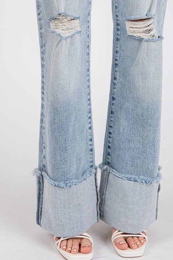 P1370F-LA HIGH RISE SUPER STRETCH WIDE FLARE W/ CUFFED HEM