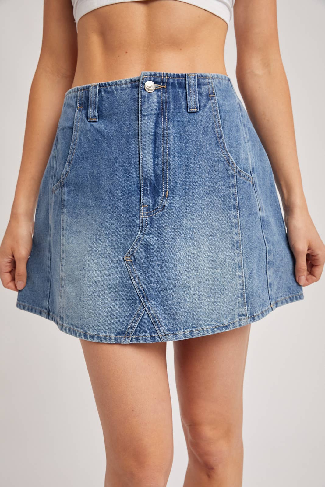 WASHED A-LINE DENIM MINI SKIRT
