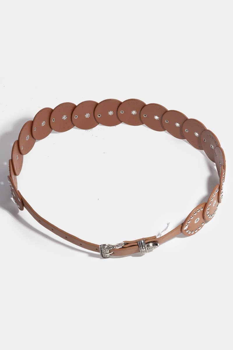 Studded Faux Leather Discs Belt