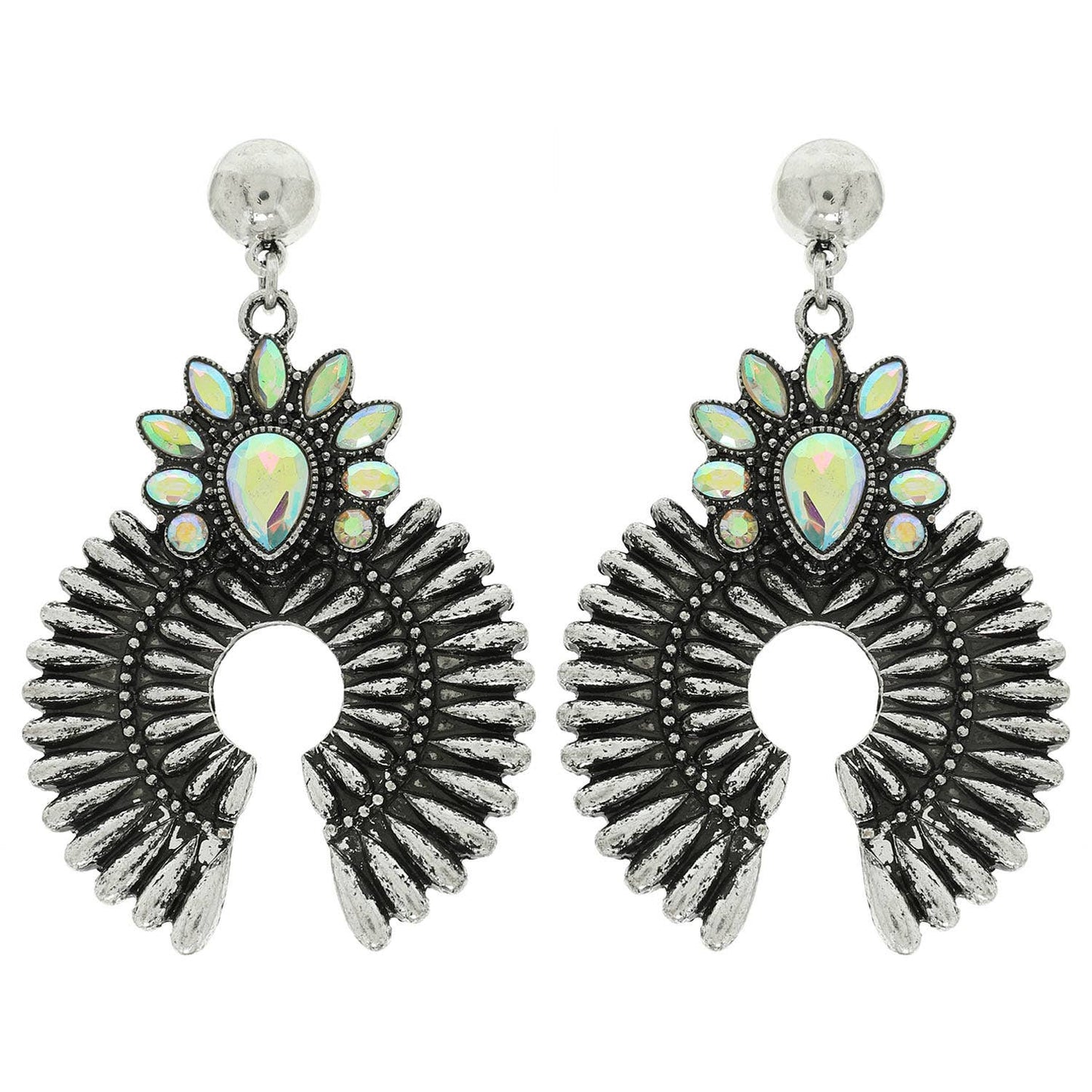 Western Ribbed Crystal Embellished Blossom Earrings