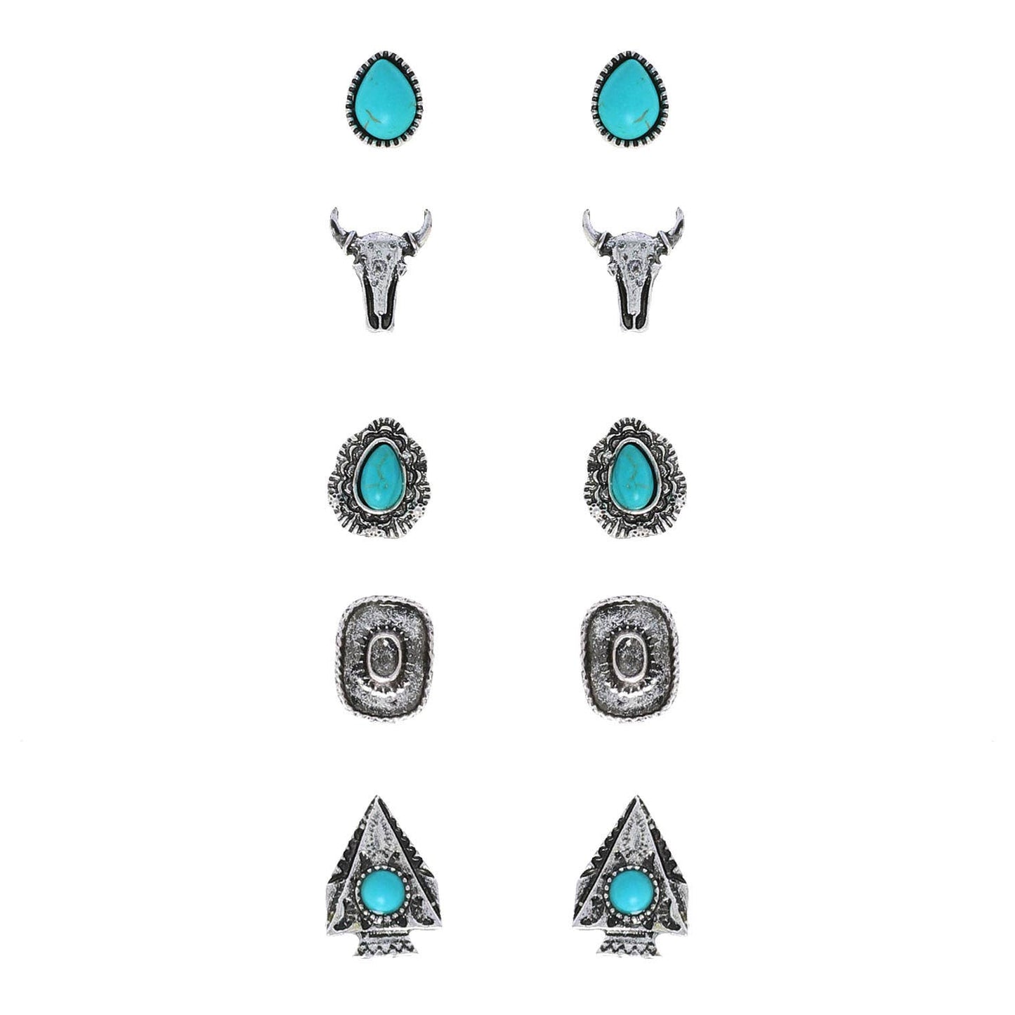 Western Theme Assorted 6 Pair Stud Earring Set
