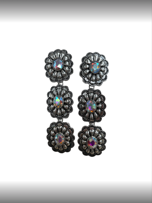 Triple Threat AB Crystal Drop Earrings, Silver