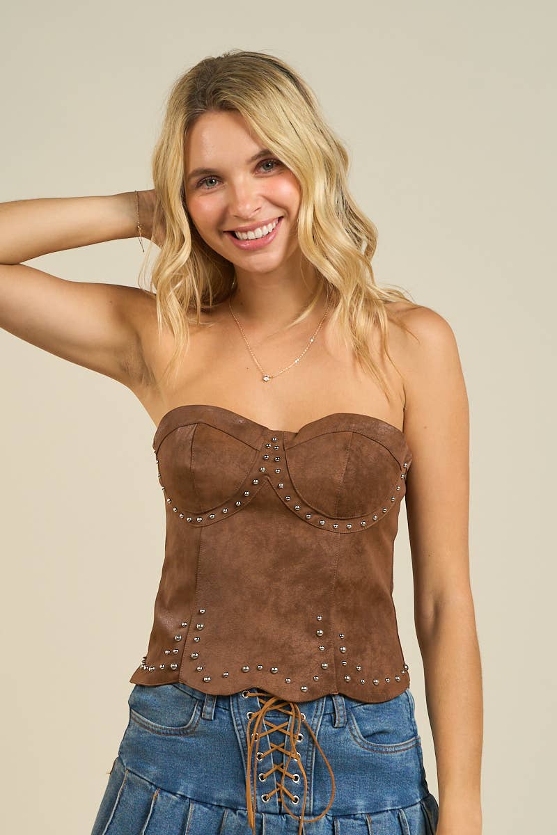 Faux Suede Studded Bustier Top