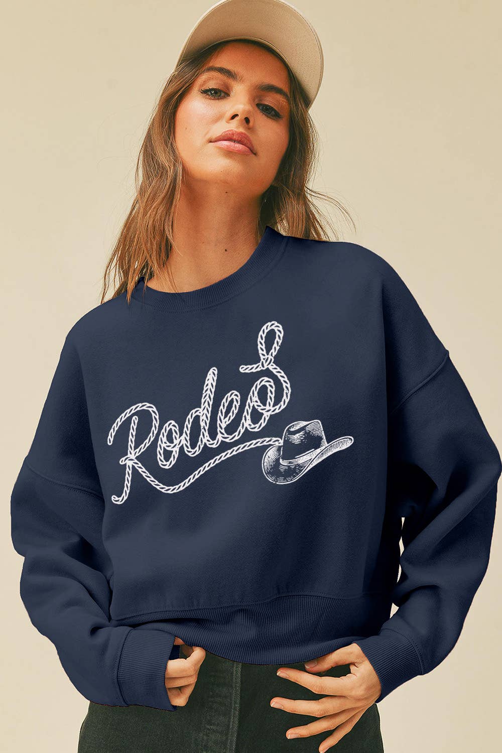 Rodeo Hat Short Cropped Long Sleeve Sweatshirt