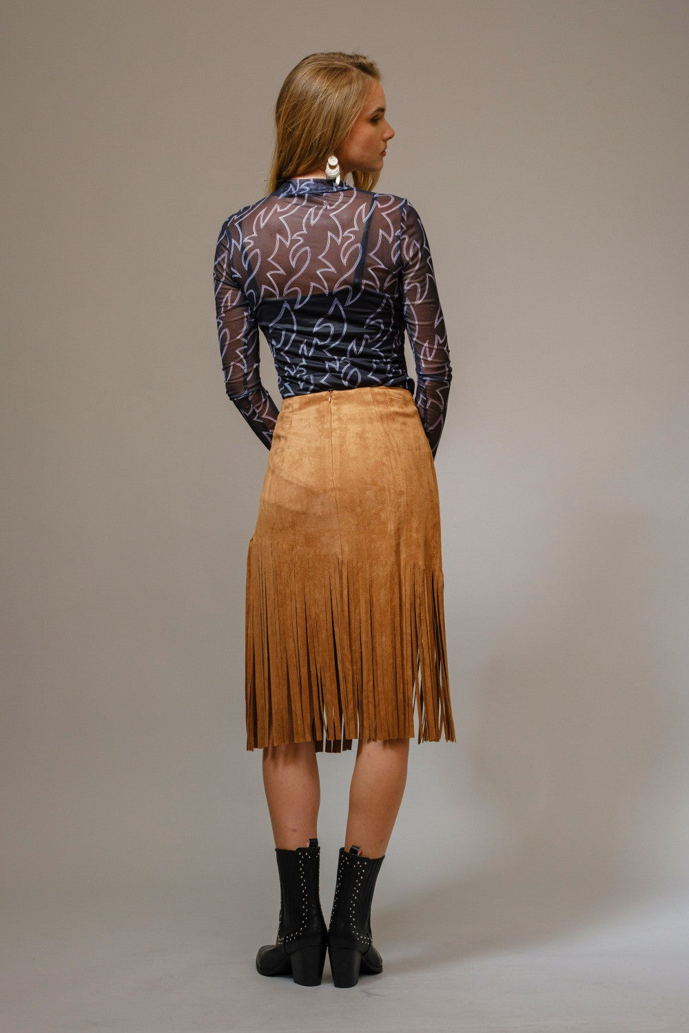 Boots Stitch Throughout Mesh Mock Neck Fitted Top