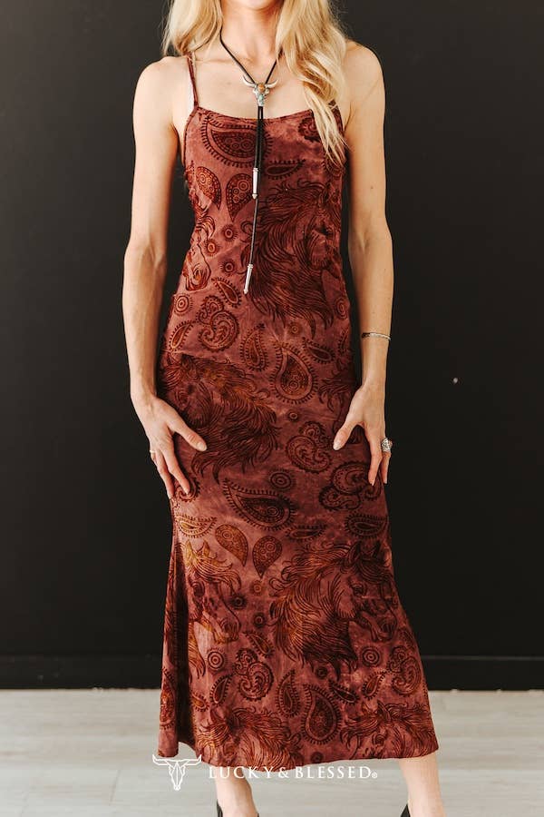 Paisley Western Printed Spaghetti Strap Dress