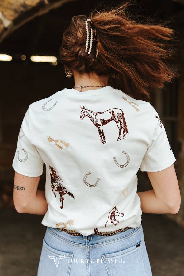 Ivory Western Horseshoe Spur Embroidered Shirt