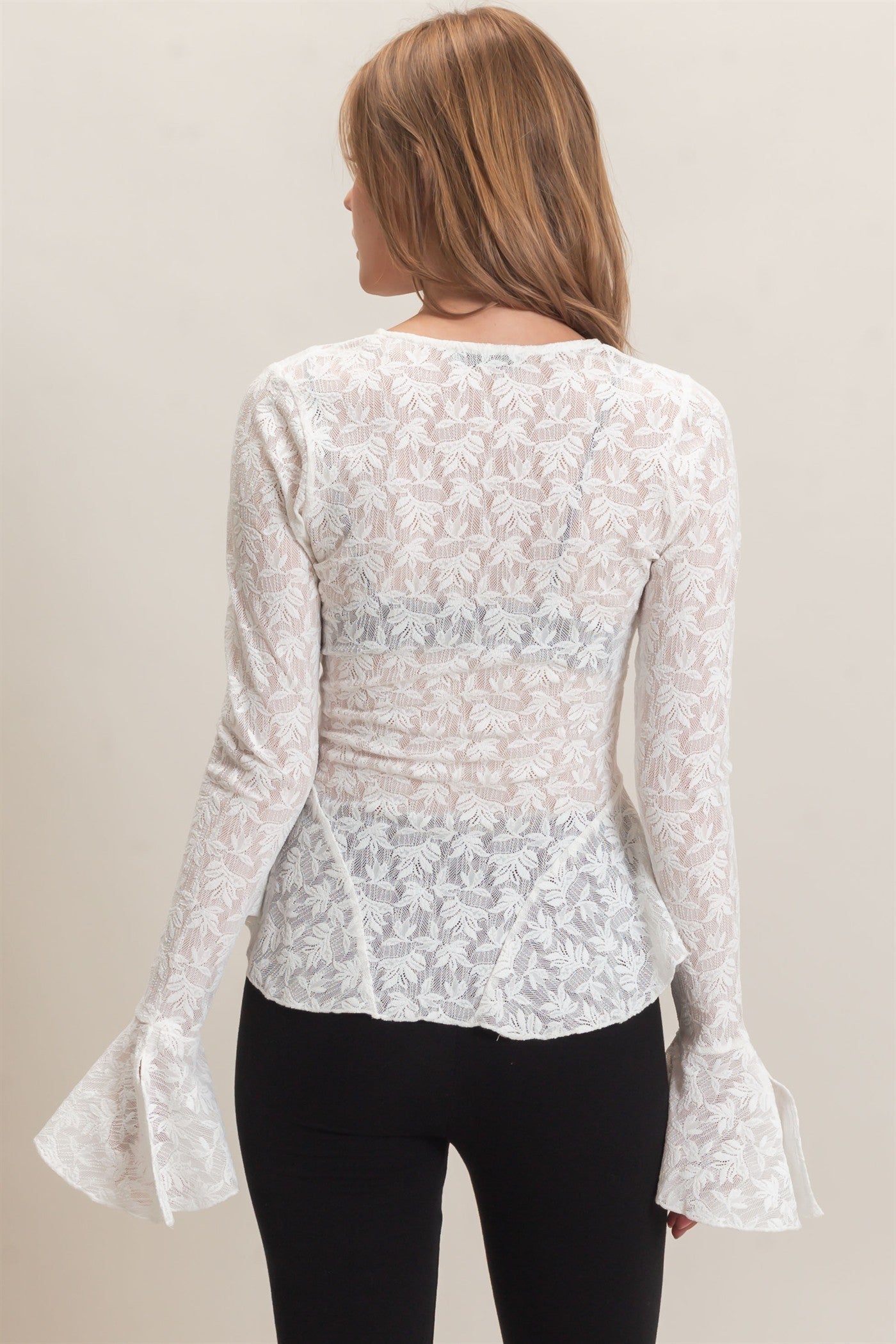 Lace V-neck Flare Sleeve Top