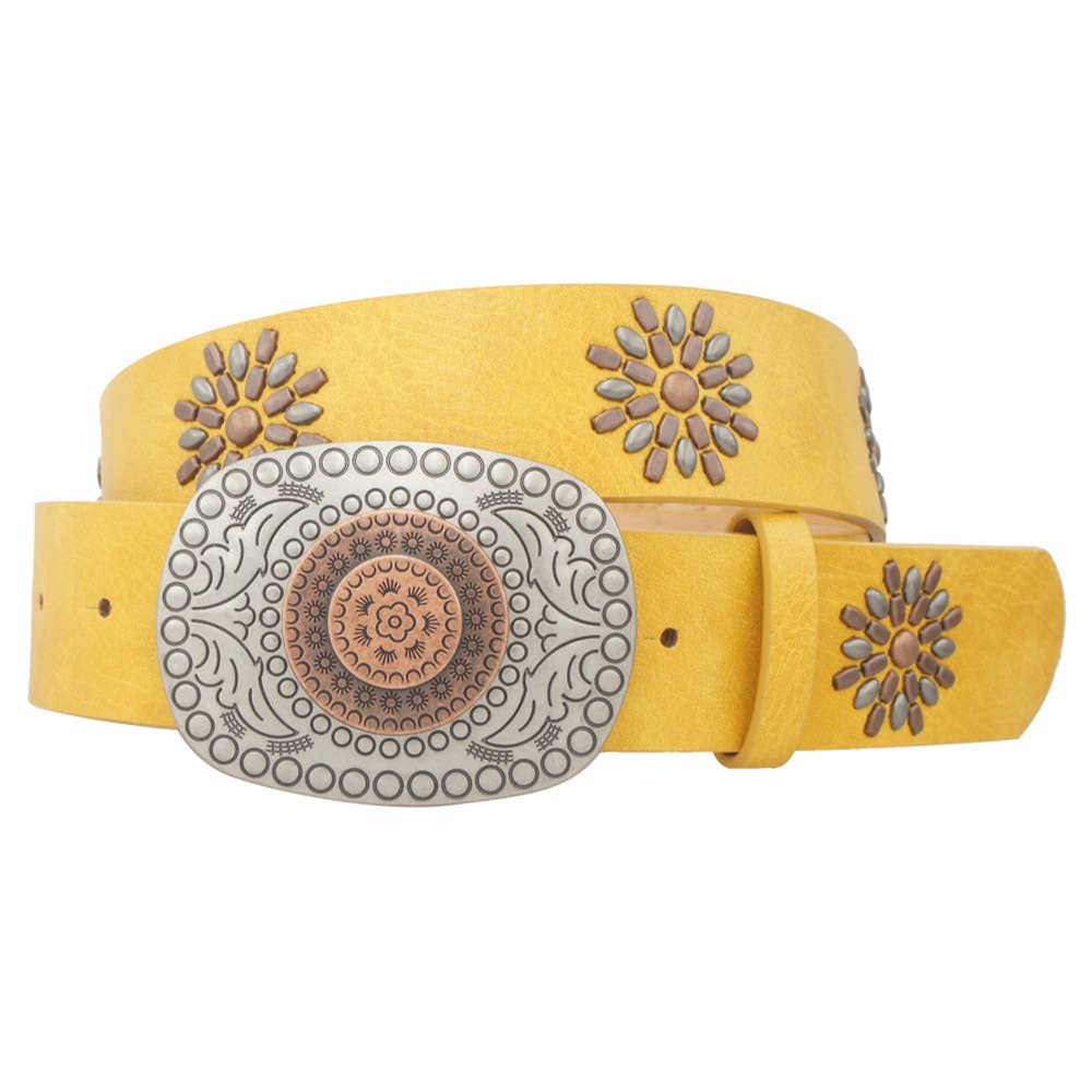 2 TONE BOHO BUCKLE   STUD STRAP BELT, IW 38069 2T