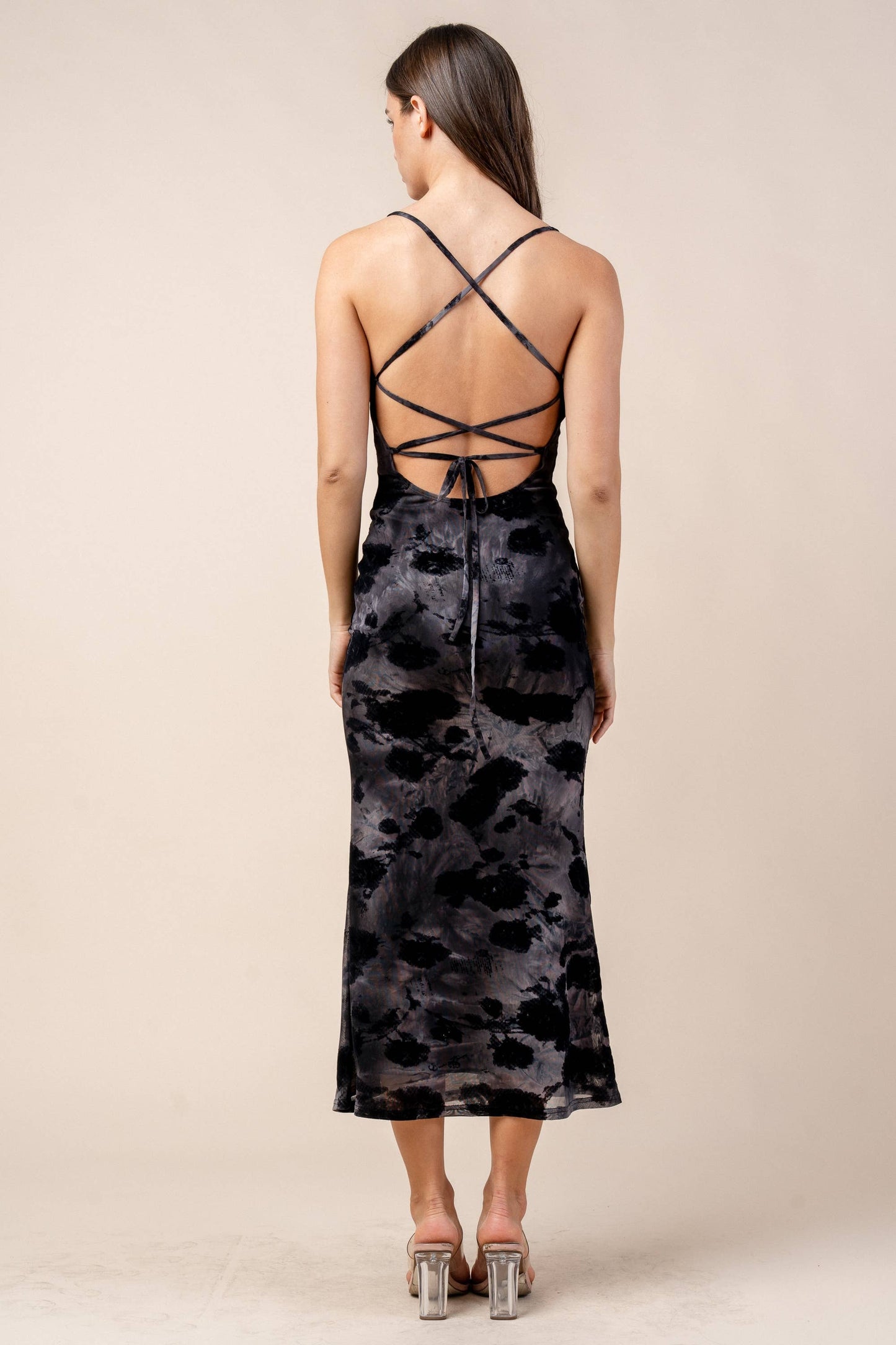 MESH PRINT MAXI DRESS