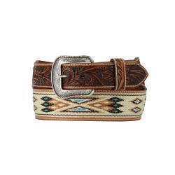 3D Mens Belt 1 3/4"-1 1/2" Woven Inlay Tan