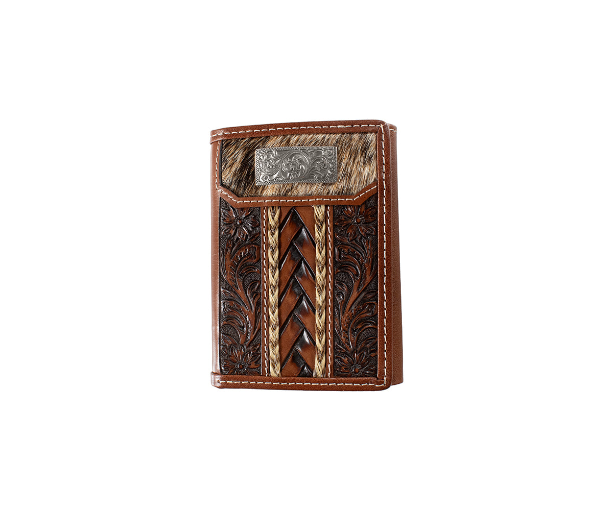 3D Mens Trifold Style Wallet Braided Horsehair Brown