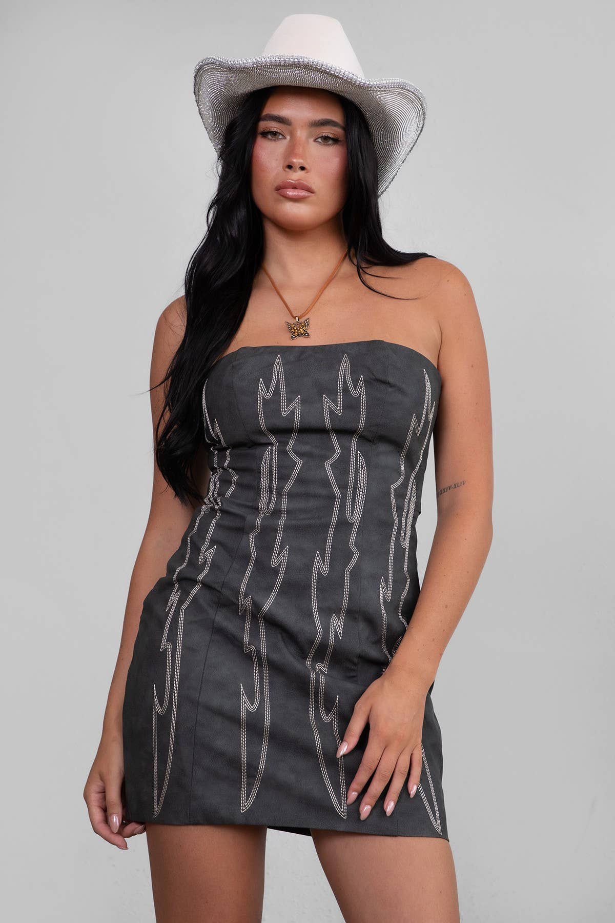 ARIZONA  Embroidered Western Strapless Bodycon Mini Dress