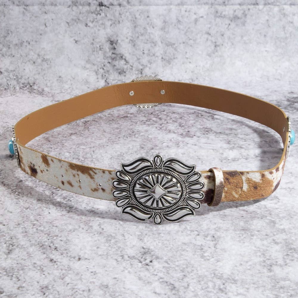 Western Concho Buckle Faux Leather Belt