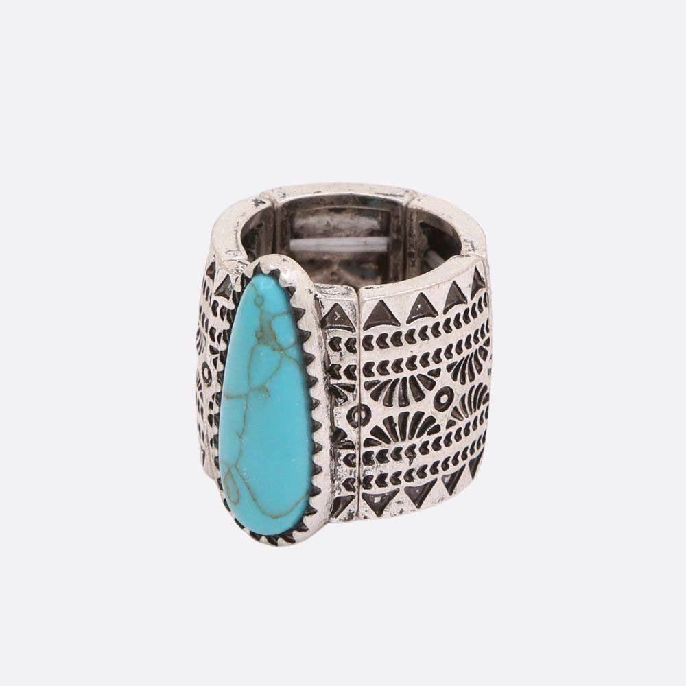 WESTERN STYLE TURQUOISE BEAD STRETCH RING, SR 0444