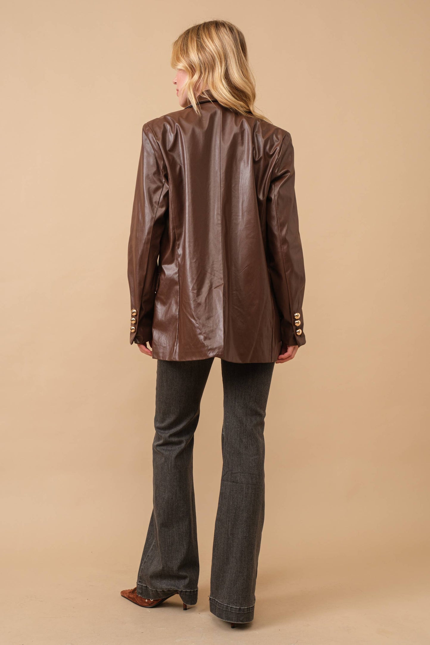 17587J - Faux Leather Boyfriend Fit Single Blazer