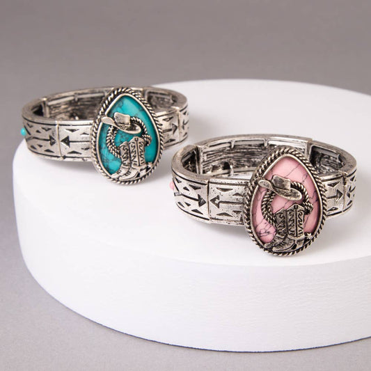 Western Turquoise Hat & Boot Teardrop Stretch Bracelet
