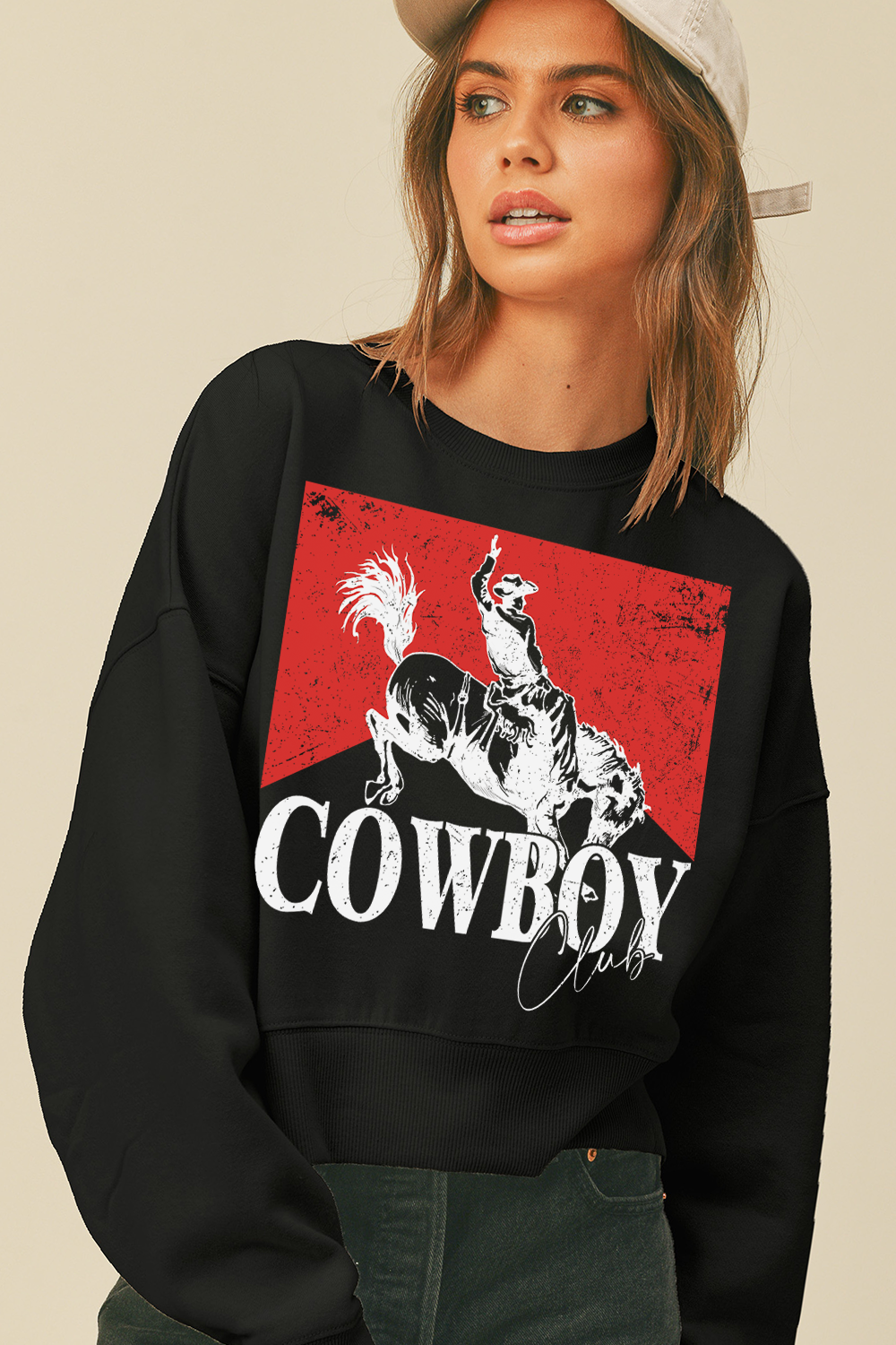 Cowboy Club Short Cropped Long Sleeve Sweatshirt