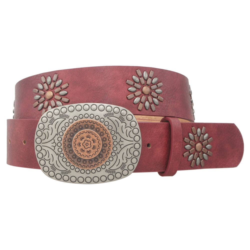 2 TONE BOHO BUCKLE   STUD STRAP BELT, IW 38069 2T