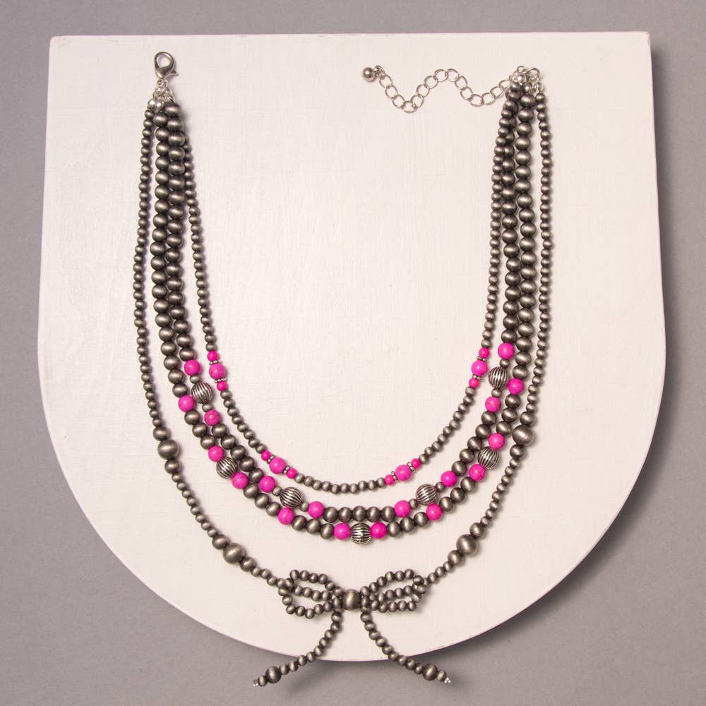 Multi-Strand Western Beaded Necklace with Long Tail Bow