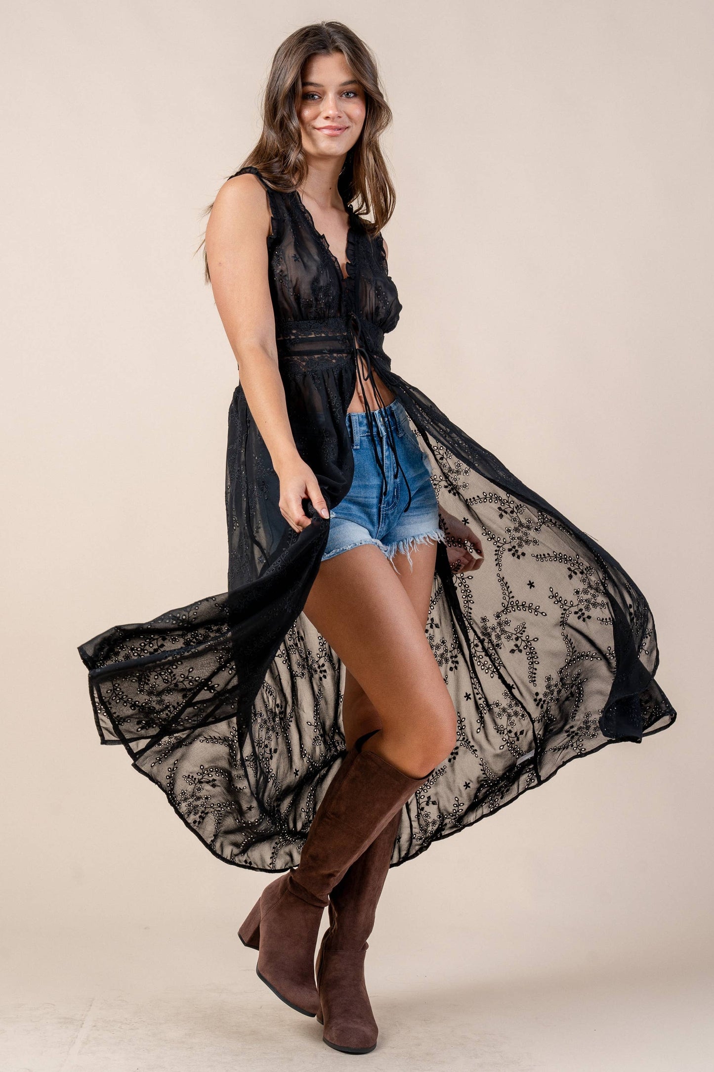 CTWS10419E EMBROIDERED CHIFFON TOP