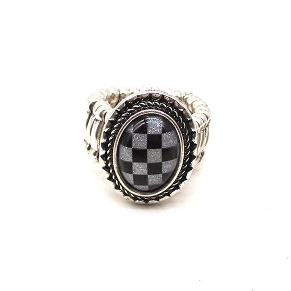 WESTERN CHECKER ROUND WIDE RING, SR 0478