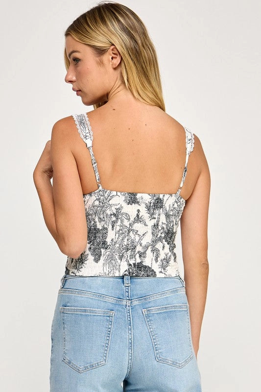 Lace Trim Floral Corset Top