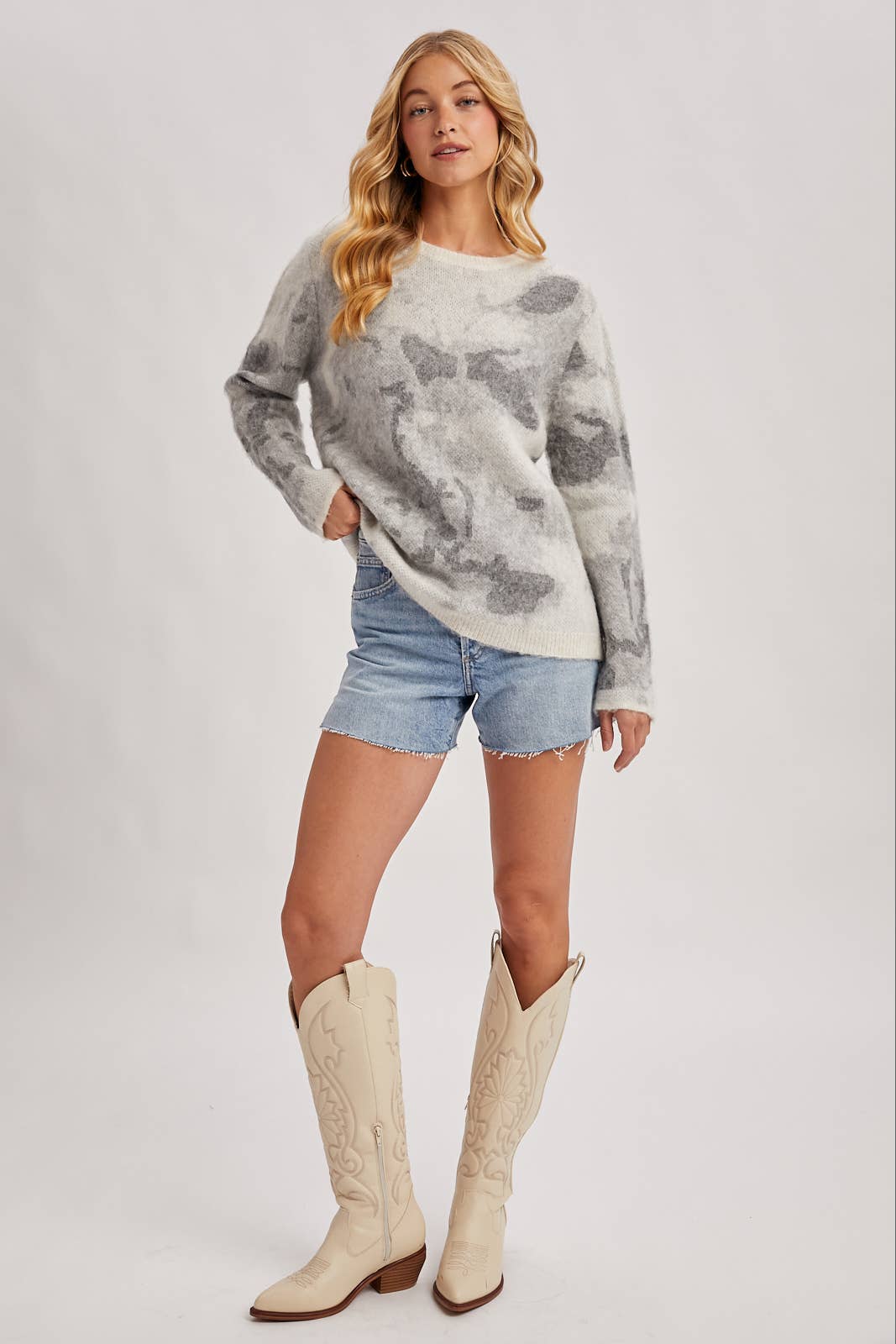 TIE-DYE FUZZY KNIT SWEATER PULLOVER