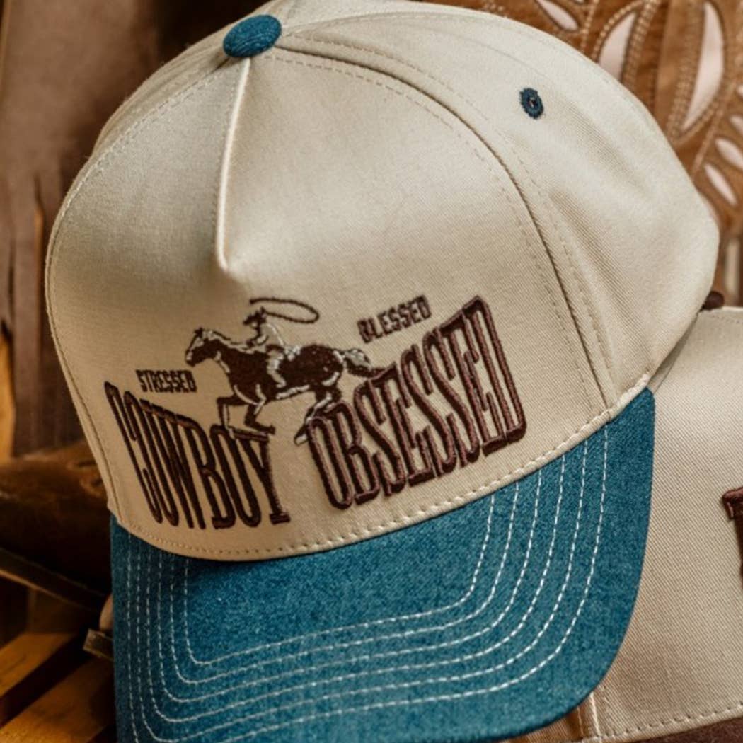 Cowboy Obsessed Letter Horse Embroidery Two-Tone Trucker Hat