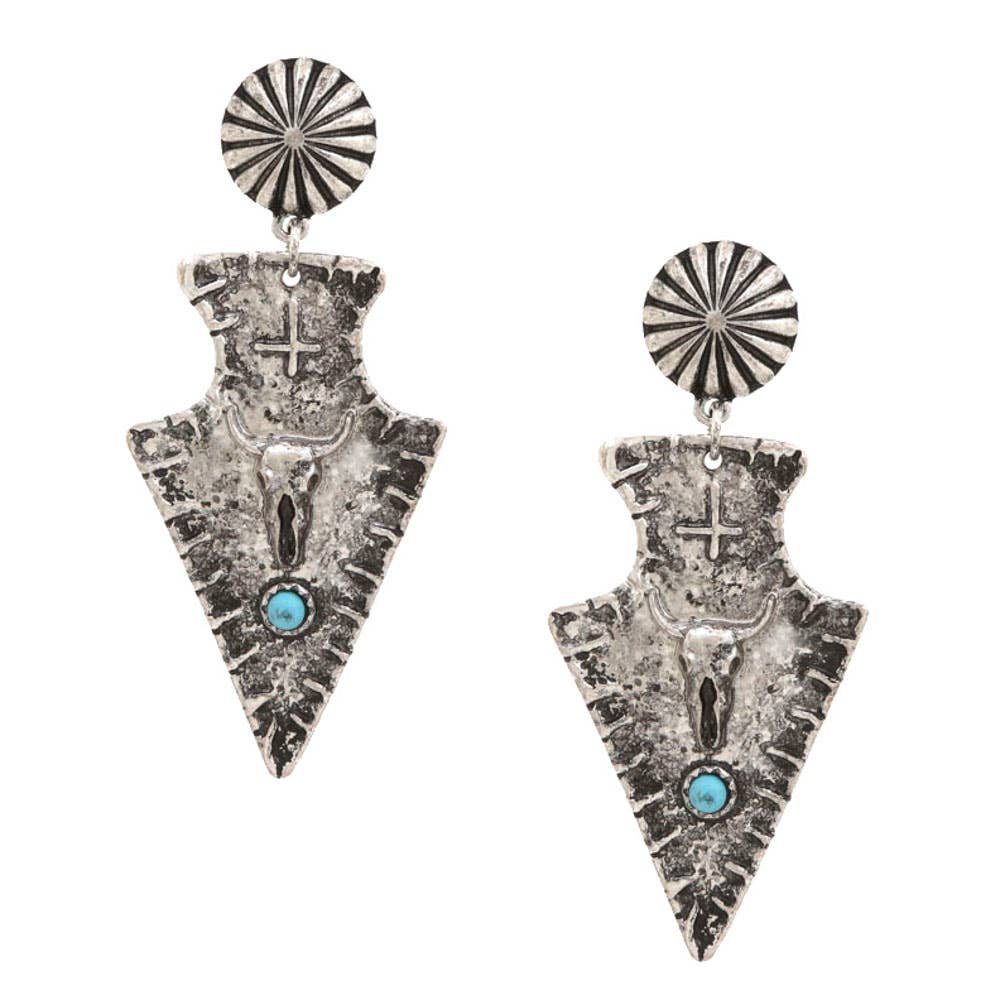 WESTERN ARROW CATTLE SKULL DANGLE EARRING, SE 2378