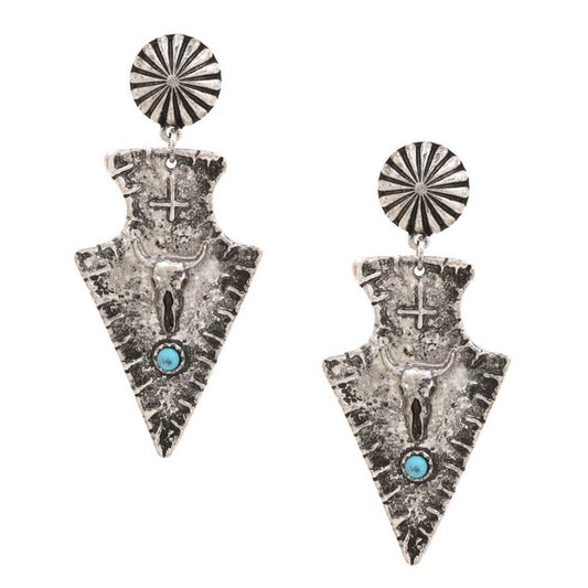 WESTERN ARROW CATTLE SKULL DANGLE EARRING, SE 2378