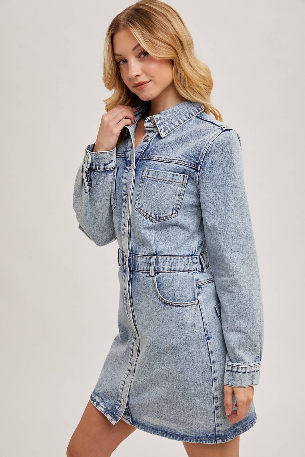 DENIM BUTTON DOWN SHIRT MINI DRESS