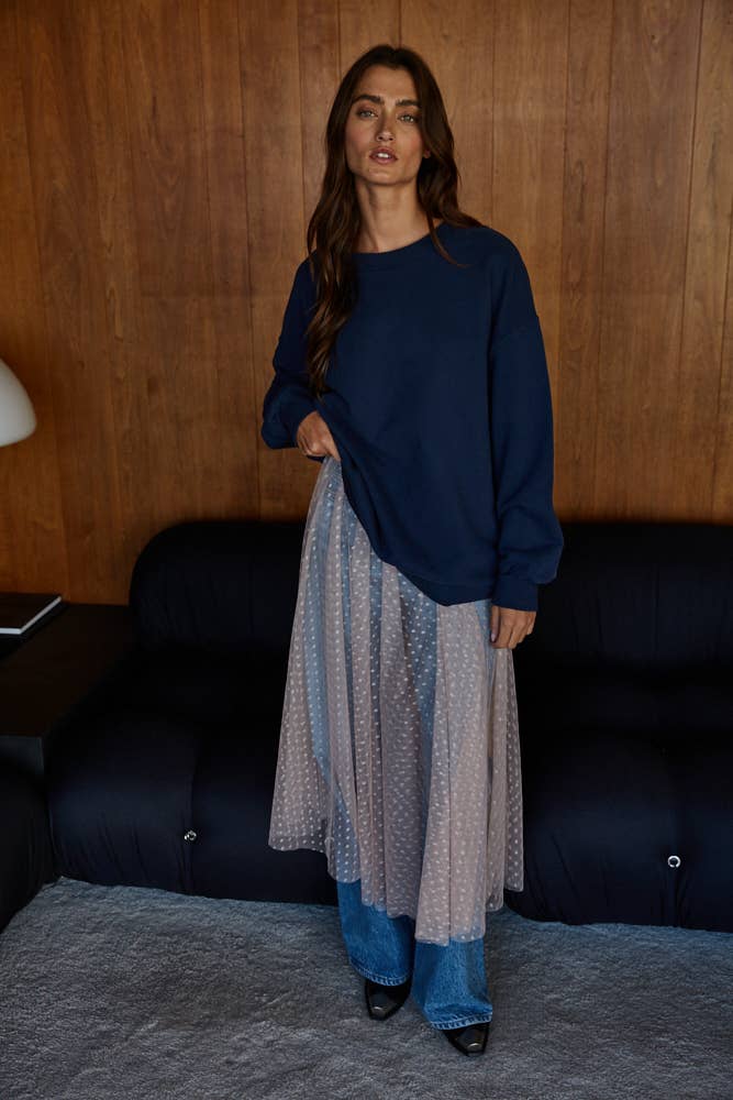 L8948 | Knit Cotton Pullover Top With Patch Work