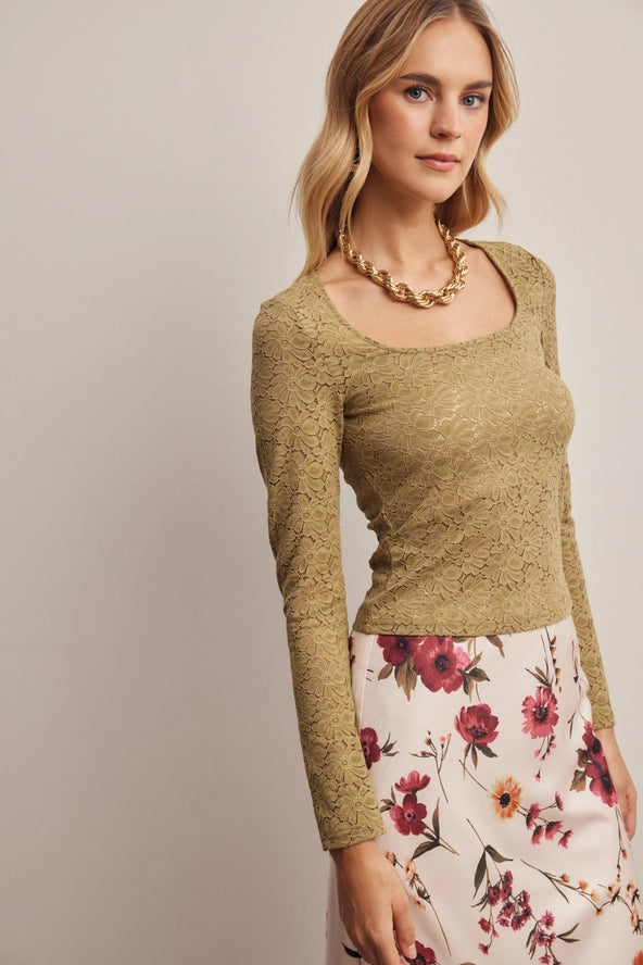 Stretch Floral Lace Knit Top FT0071