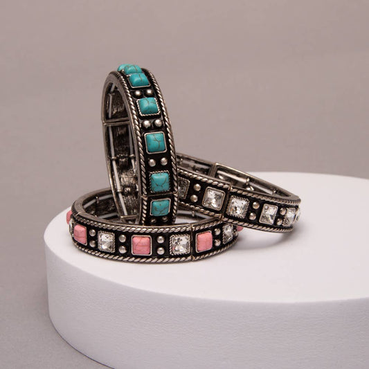 Western Ball Semi Stone Stretch Bracelet