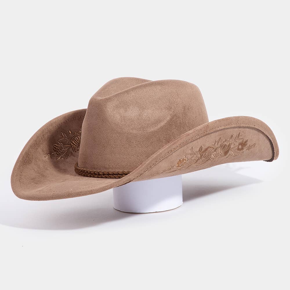 Rose Embroidered Braided Band Fedora Cowboy Hat