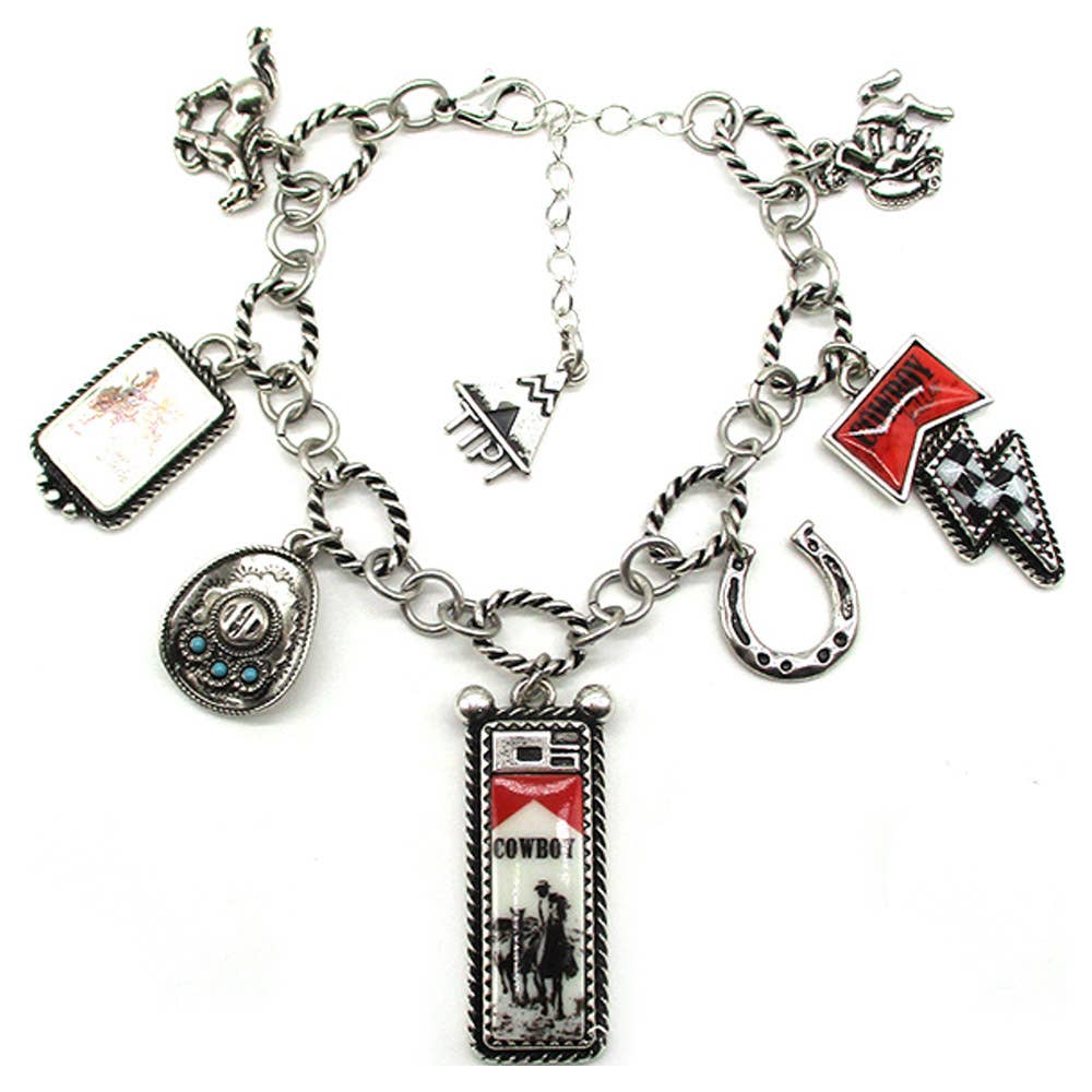 WESTERN COWBOY THEME CHARM  BRACELET, SB 2511