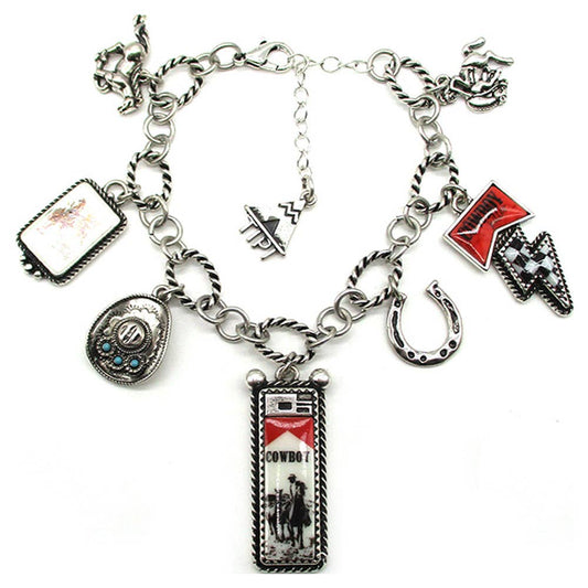 WESTERN COWBOY THEME CHARM  BRACELET, SB 2511