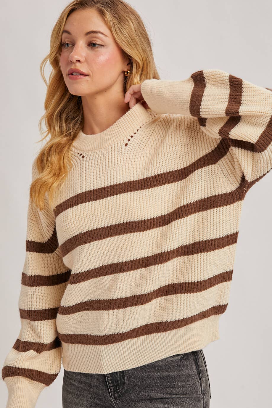 STRIPED CHUNKY RIB-KNIT SWEATER