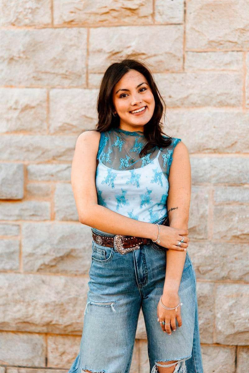 Jade Lace Sleeveless  Stretch Top