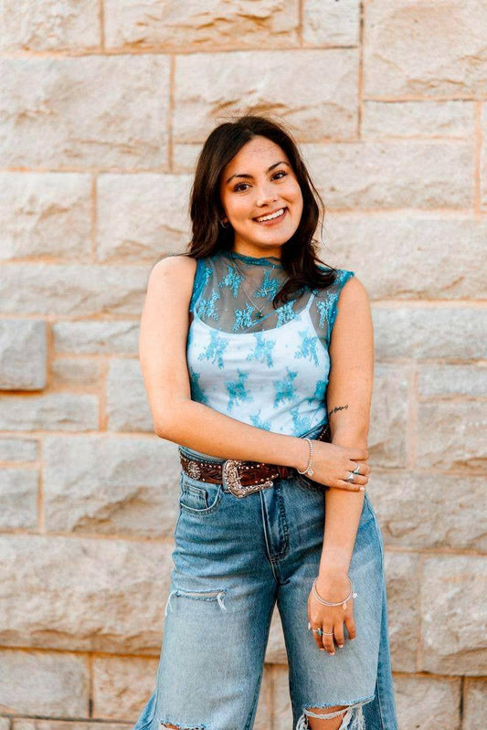 Jade Lace Sleeveless  Stretch Top