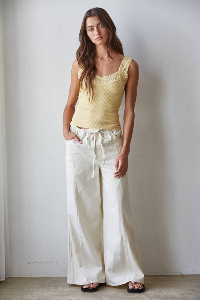 S1217N | Knit Seamless Ribbed Tank Top with Lace Trim