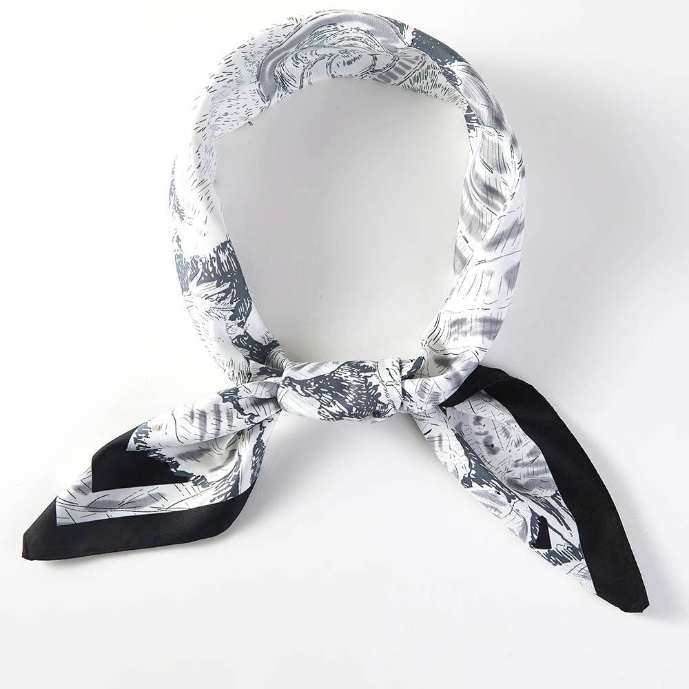 Abstract Flower Leaf Print Square Bandana Scarf