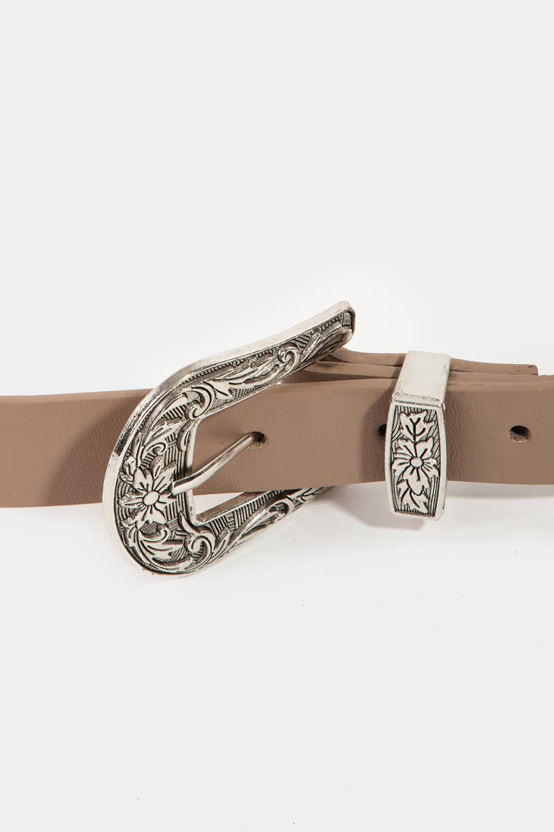 Western Floral Etched Faux Leather Belt