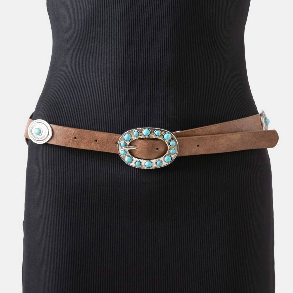 Western Round Turquoise Buckle Concho Belt