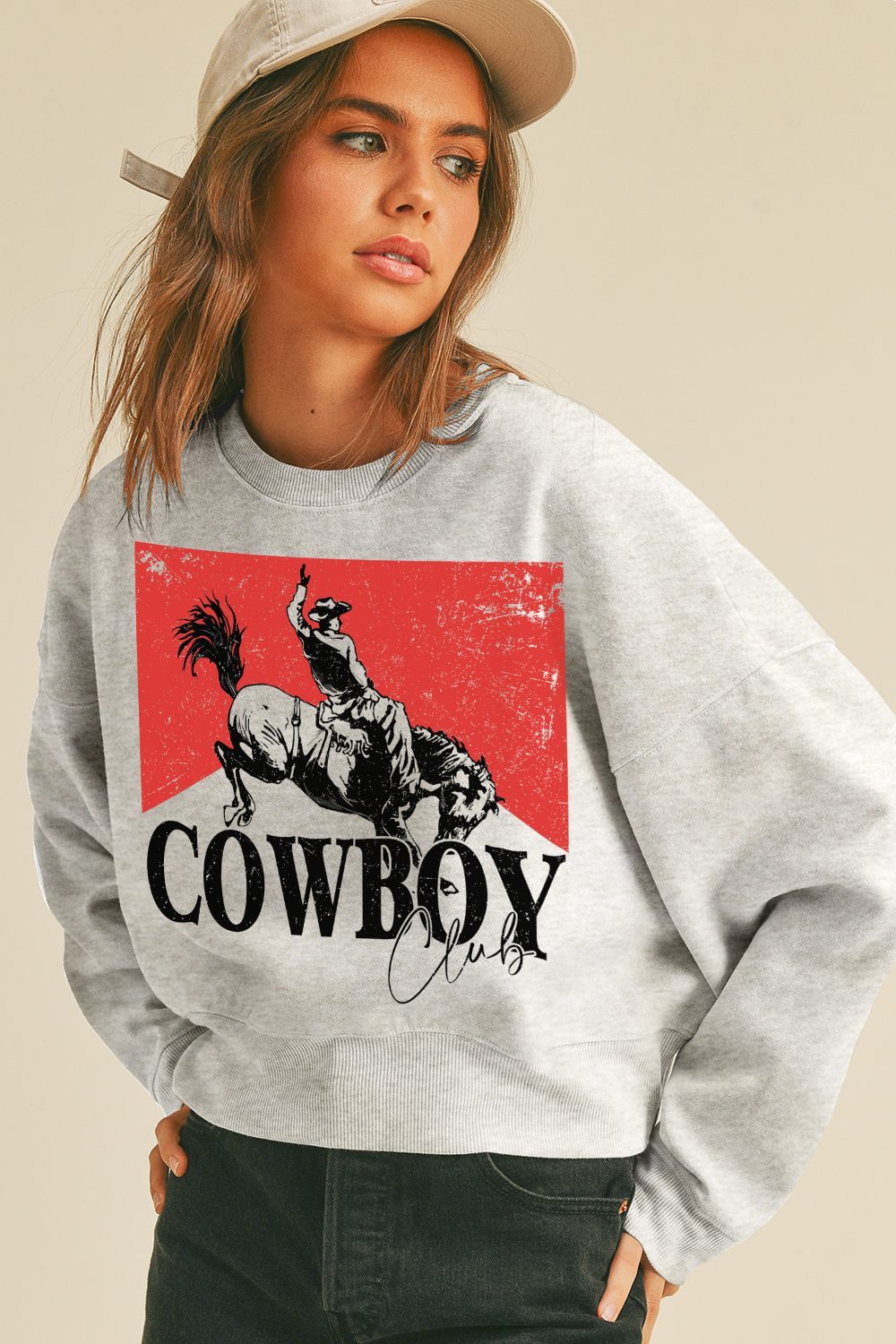 Cowboy Club Short Cropped Long Sleeve Sweatshirt