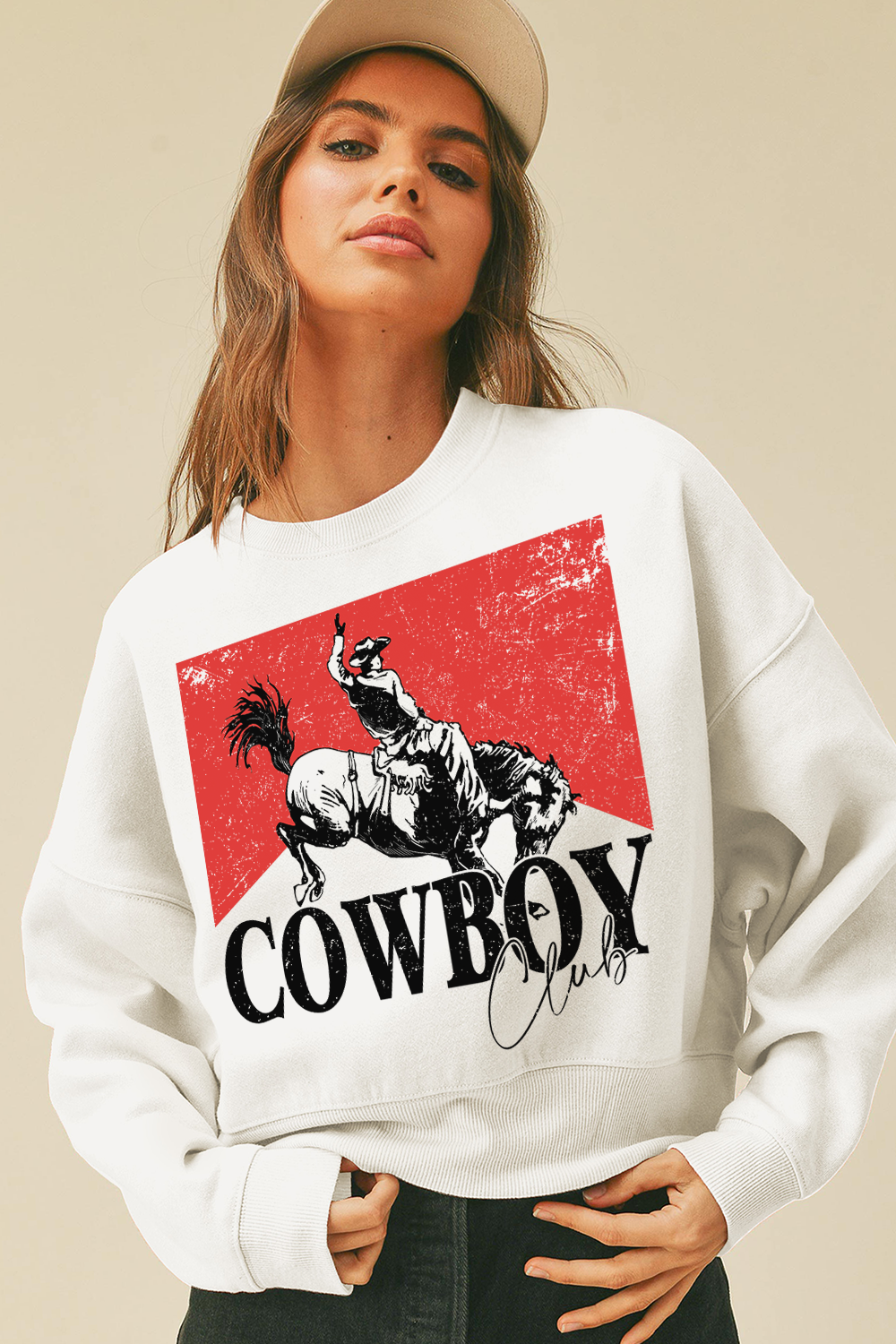 Cowboy Club Short Cropped Long Sleeve Sweatshirt