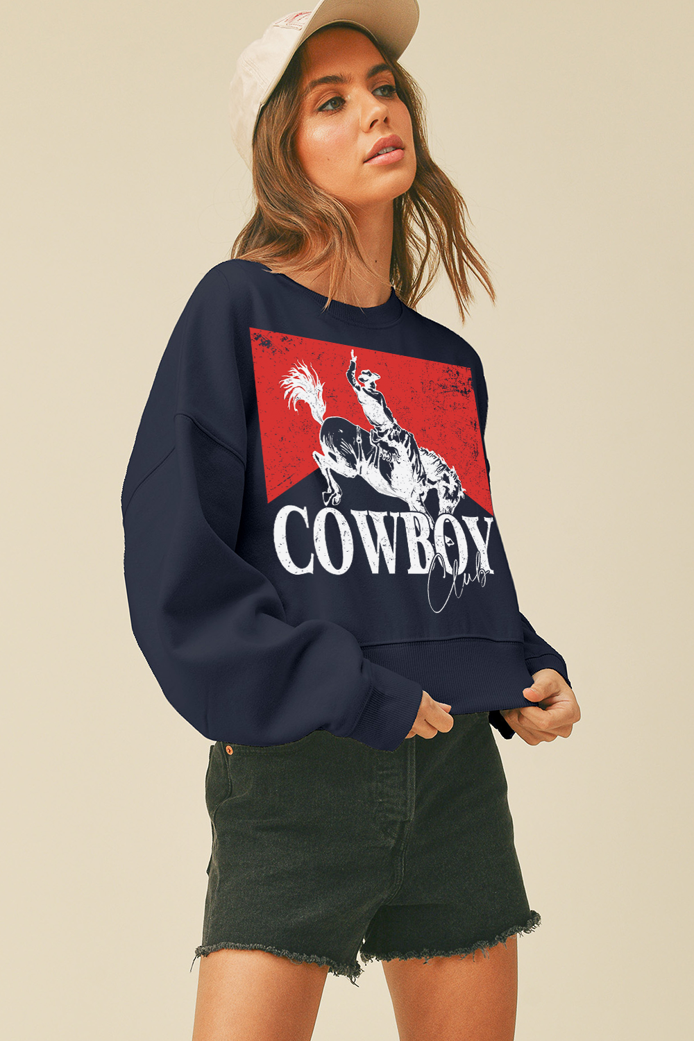 Cowboy Club Short Cropped Long Sleeve Sweatshirt