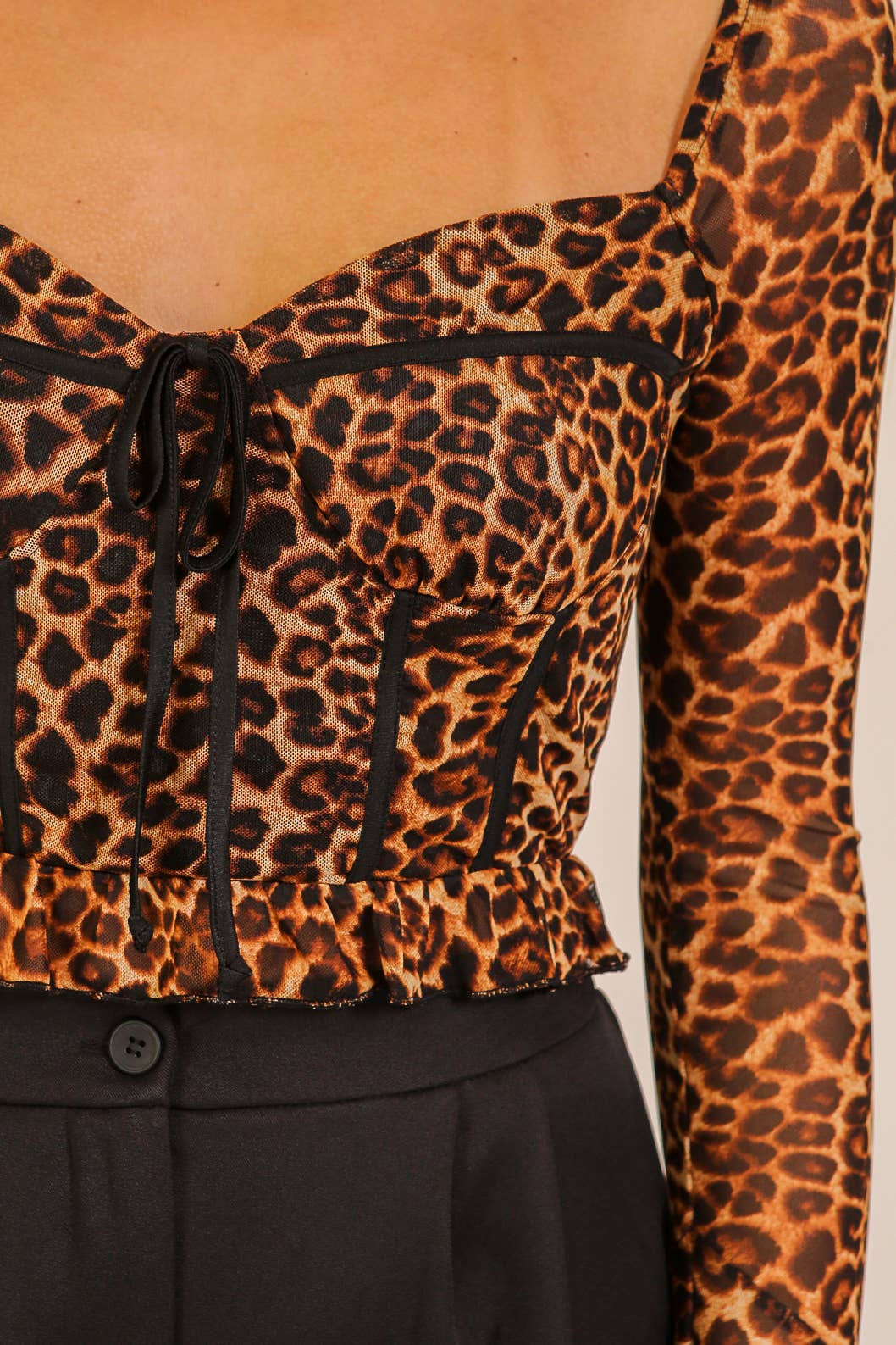 Leopard Print Lace-Trim Corset Top