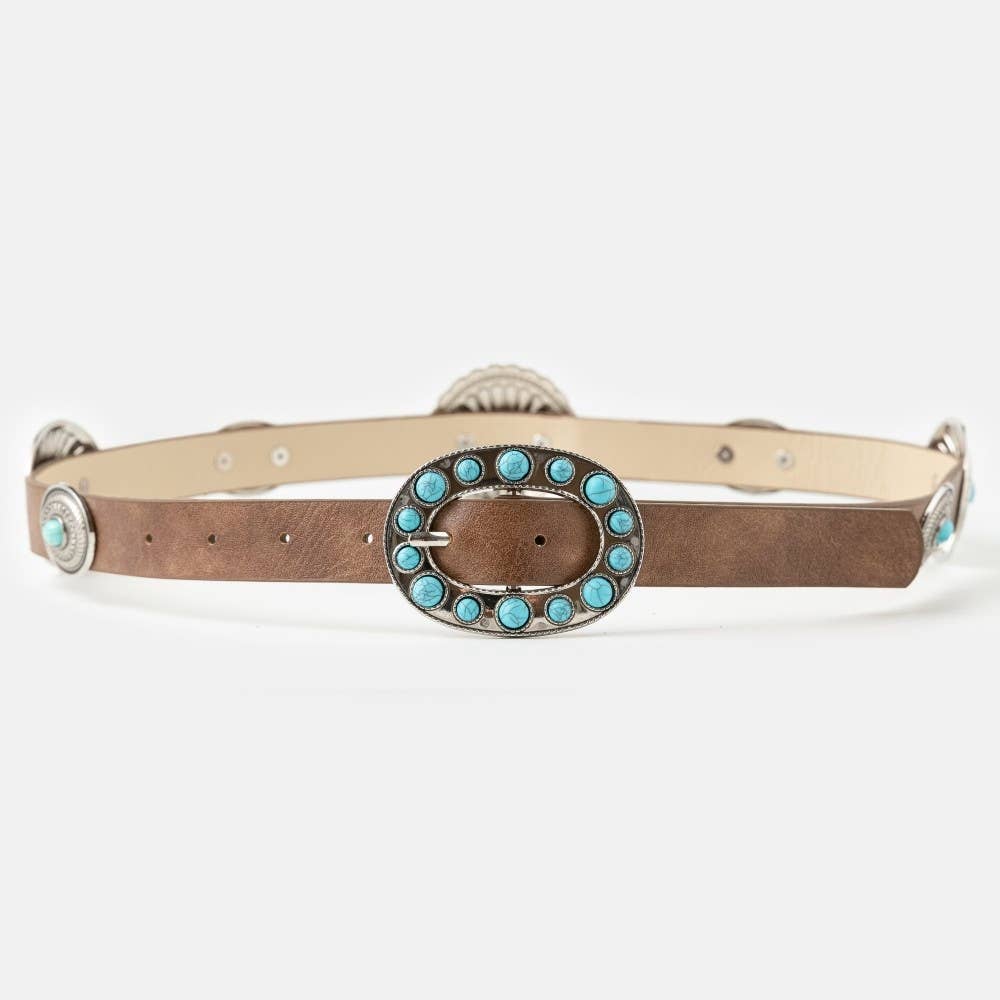 Western Round Turquoise Buckle Concho Belt